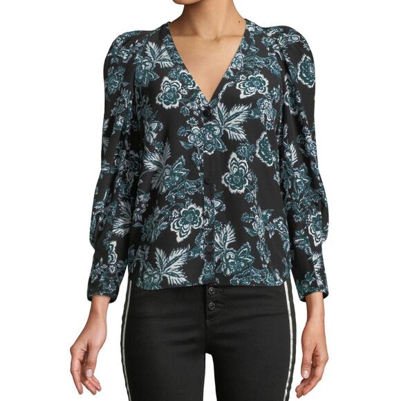 Veronica Beard 2 blue Isa Floral Button Front Silk Blouse - Picture 1 of 5